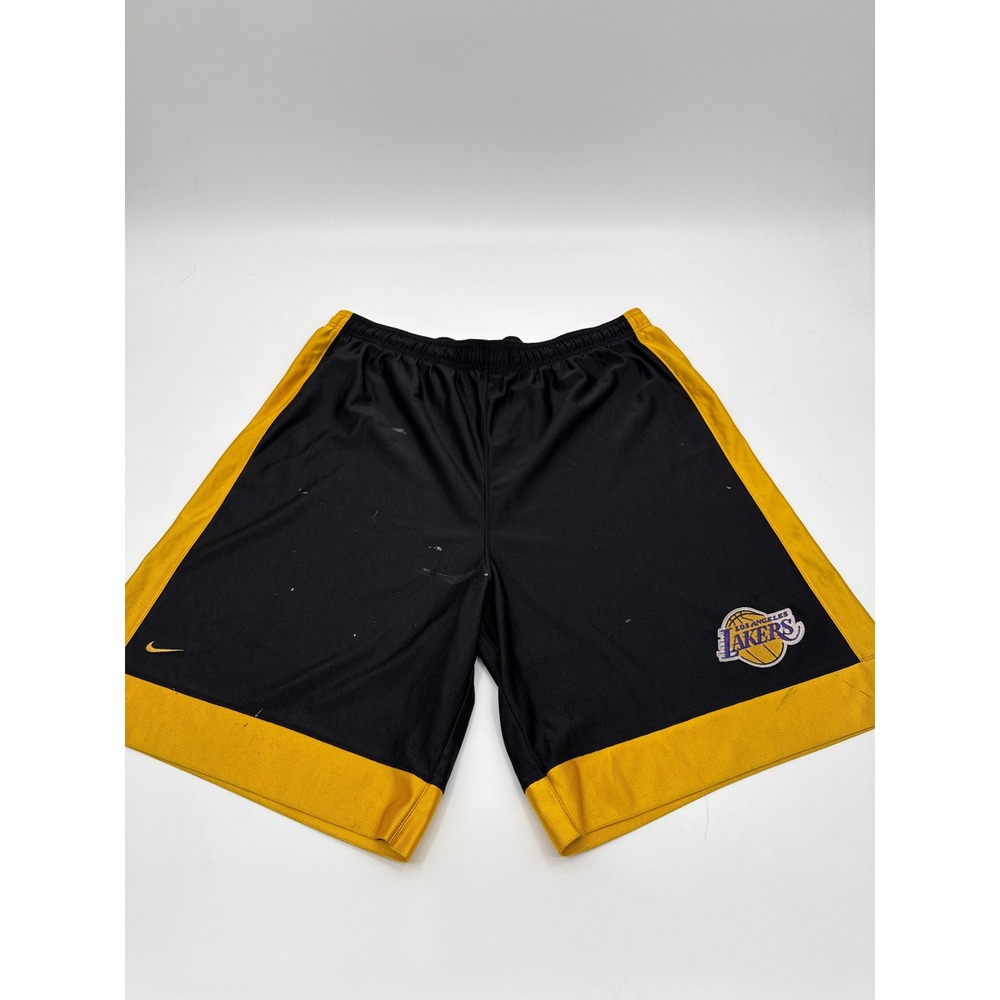 Vintage Nike Team Los Angeles Lakers Basketball Shorts Mens XL Black Yellow NBA